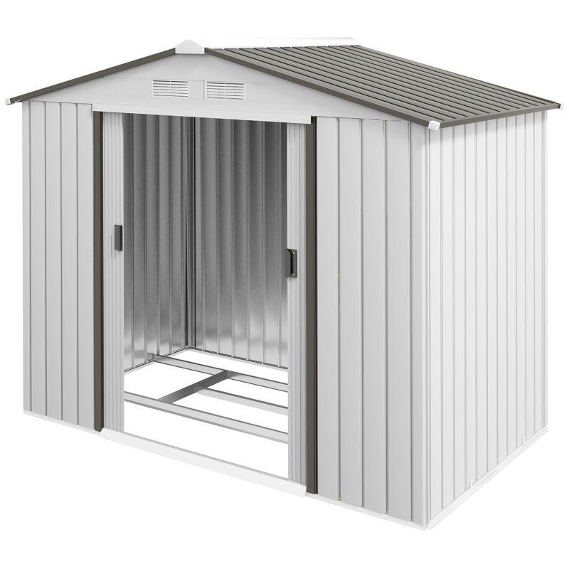 Outsunny 7' x 4' Metal Storage Shed Organizer, Garden Tool House with 4 Vents and 2 Sliding Doors for Backyard, Patio, Garage, Lawn, White