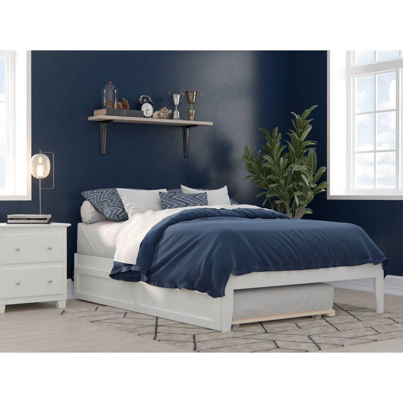 Elegant Full-Size White Platform Bed with Twin Trundle and USB Charging