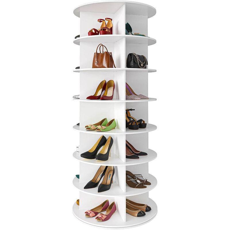 SpaceAid 7-Tier Rotating Shoe Rack Tower, 360° Spinning Shoe Display Carousel, Vertical Shoe and Handbag Organizer, Lazy Susan Closet Storage (White)
