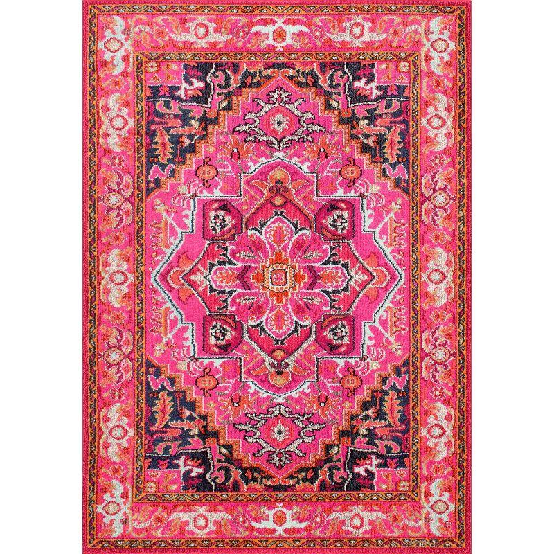 Rosie Pink Round Synthetic Bohemian Area Rug - 4' Diameter