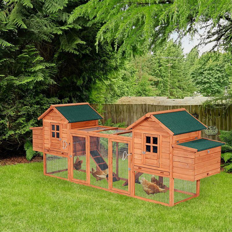 PawHut 124" Dual Chicken Coop, Wooden Large Chicken House, or Rabbit Hutch, Hen Poultry Cage Backyard with Outdoor Ramps and Nesting Boxes, Natural