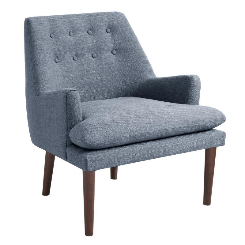 Mid-Century Blue Upholstered Wood Accent Chair