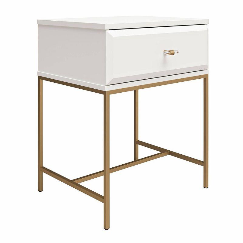 Effie White and Gold 1-Drawer Nightstand with Lucite Pull