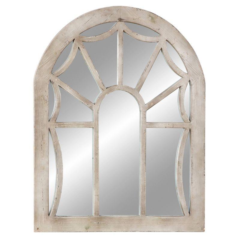 Wood Window Pane Inspired Wall Mirror with Arched Top Cream - Olivia & May: Antique Finish, No Assembly, Spot Clean