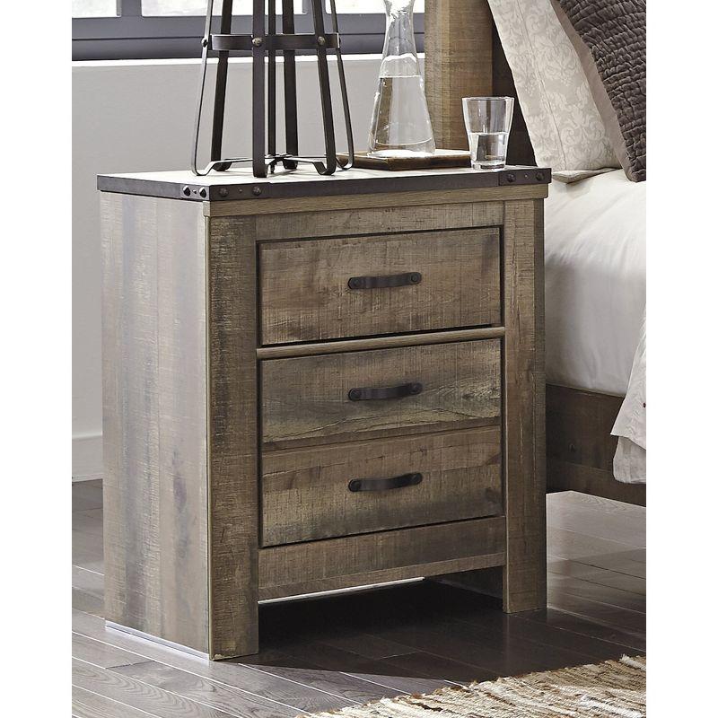 Rustic Brown 2-Drawer Nightstand with Charging Station