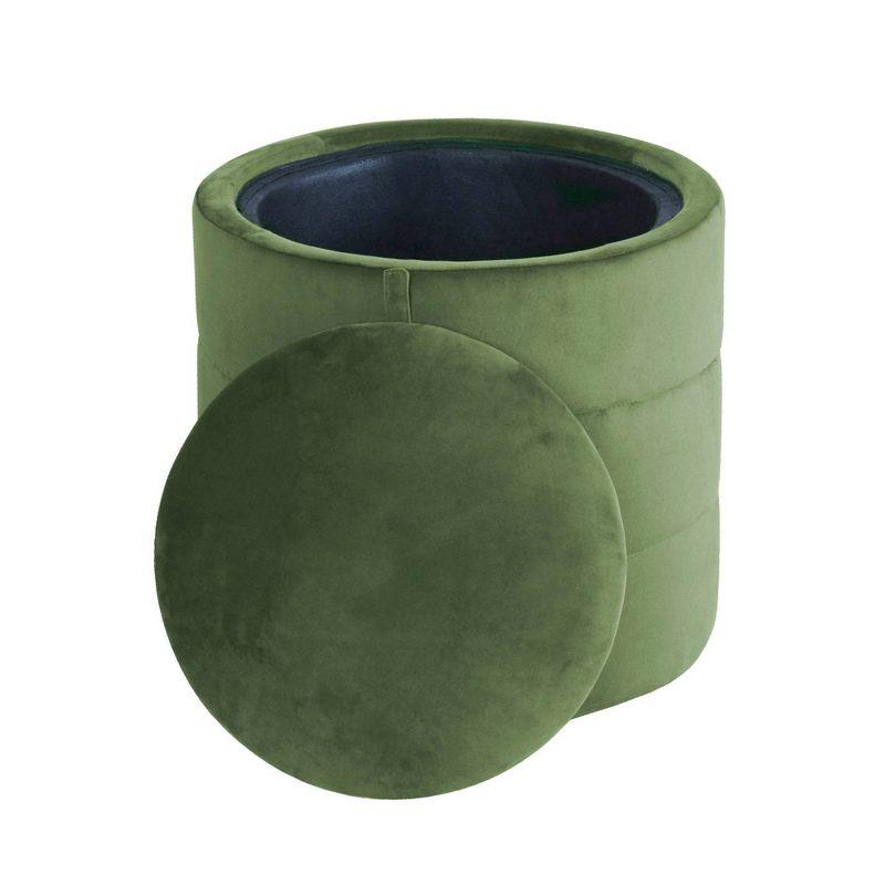 Storage Round Ottoman Green Velvet - HomePop: Upholstered Footstool, No Assembly, Polyester