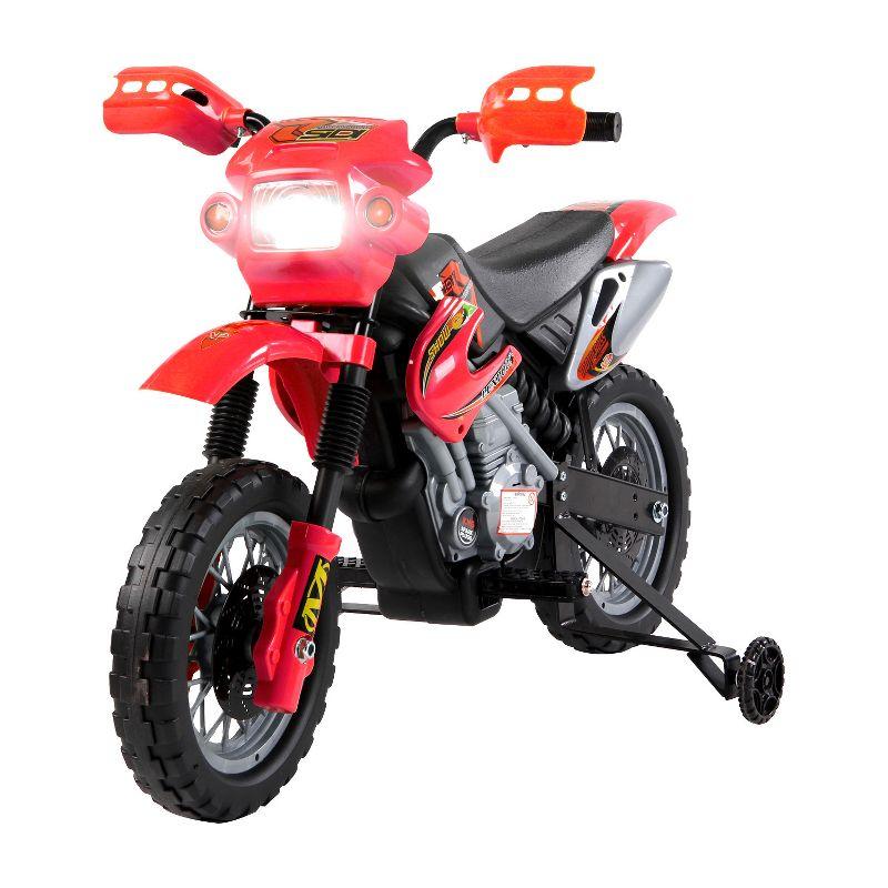 Aosom 6V Kids Motorcycle Dirt Bike, Electric Ride on Toy, Off-road Street Bike with Training Wheels Music Lights, for 5-8 Years, Red