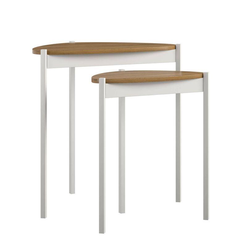 Triangular Walnut & White Metal Nesting Tables Set