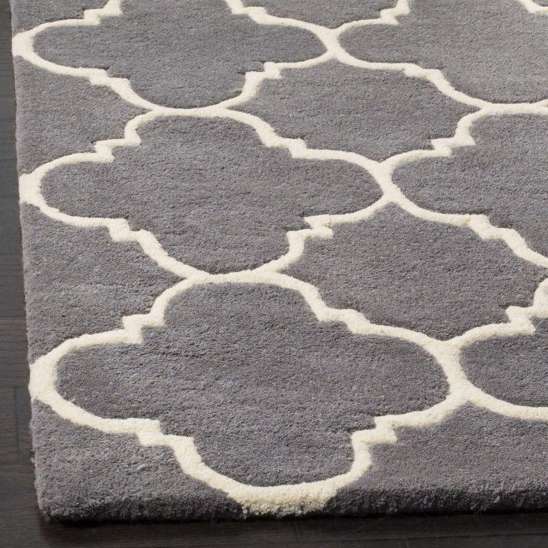 Hand-Tufted Dark Grey and Ivory Wool Runner Rug