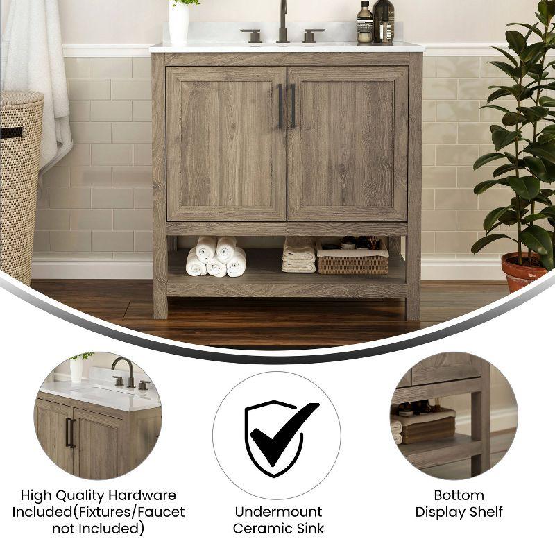 Taylor & Logan 36" Vivien Bathroom Vanity Brown: Stoneware Surface, Wood Frame, Drop-In Sink, 1-Year Warranty