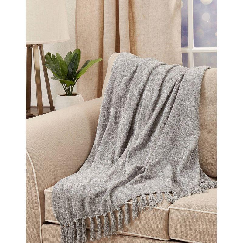 50"x60" Chenille Throw Blanket with Fringed Edges Gray - Saro Lifestyle