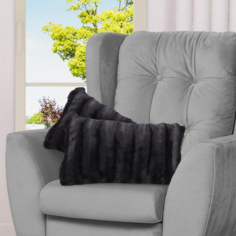 Small Gray Faux Fur Lumbar Pillow Set