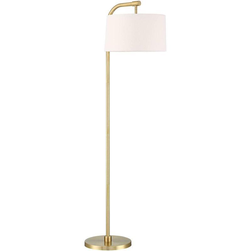 360 Lighting Modern Art Deco Arc Floor Lamp 64" Tall Warm Gold Metal White Fabric Drum Shade for Living Room Reading Family Bedroom Office House Home