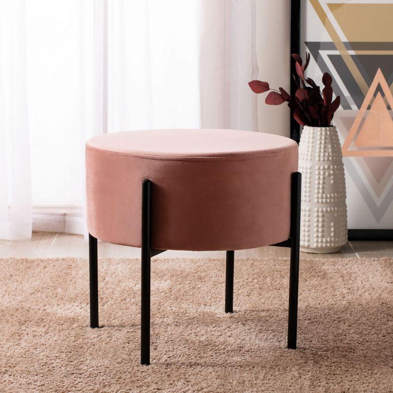 Lisbon Round Ottoman - Dusty Rose/Black - Safavieh