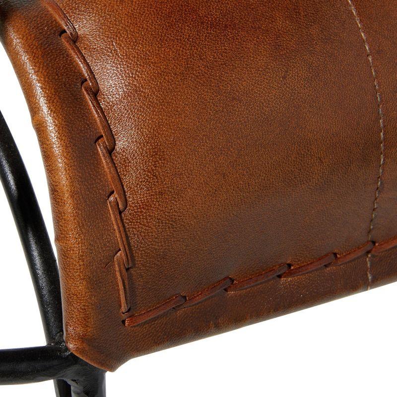 Vintage Cow Hide Leather and Iron Accent Chair Brown - Olivia & May: No Assembly, Metal Frame, Spot Clean