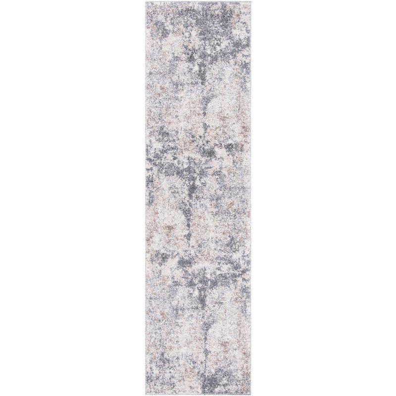 Abstract Elegance Light Grey Synthetic 2' x 8' Hand-Knotted Rug