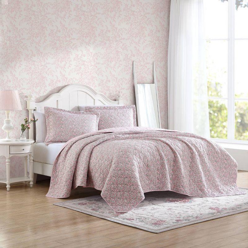 Laura Ashley Loveston Cotton Reversible Pink Quilt Set