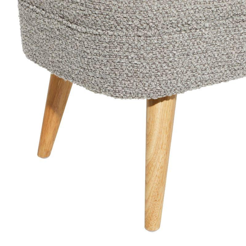 Contemporary Gray Bouclé Storage Bench with Mid-Century Legs