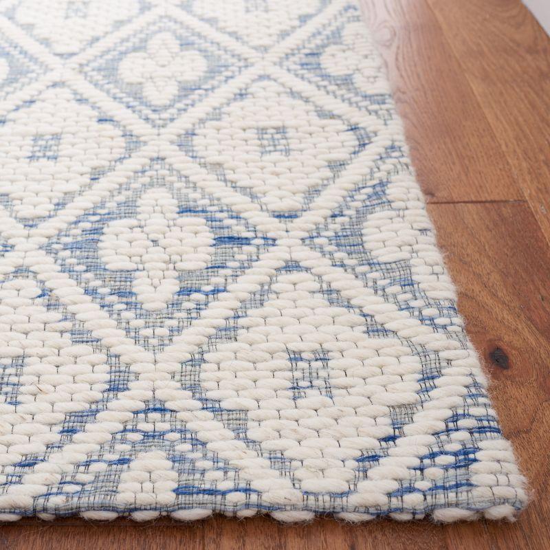 Blue and Ivory Striped Flat Woven Wool Area Rug 5' x 8'