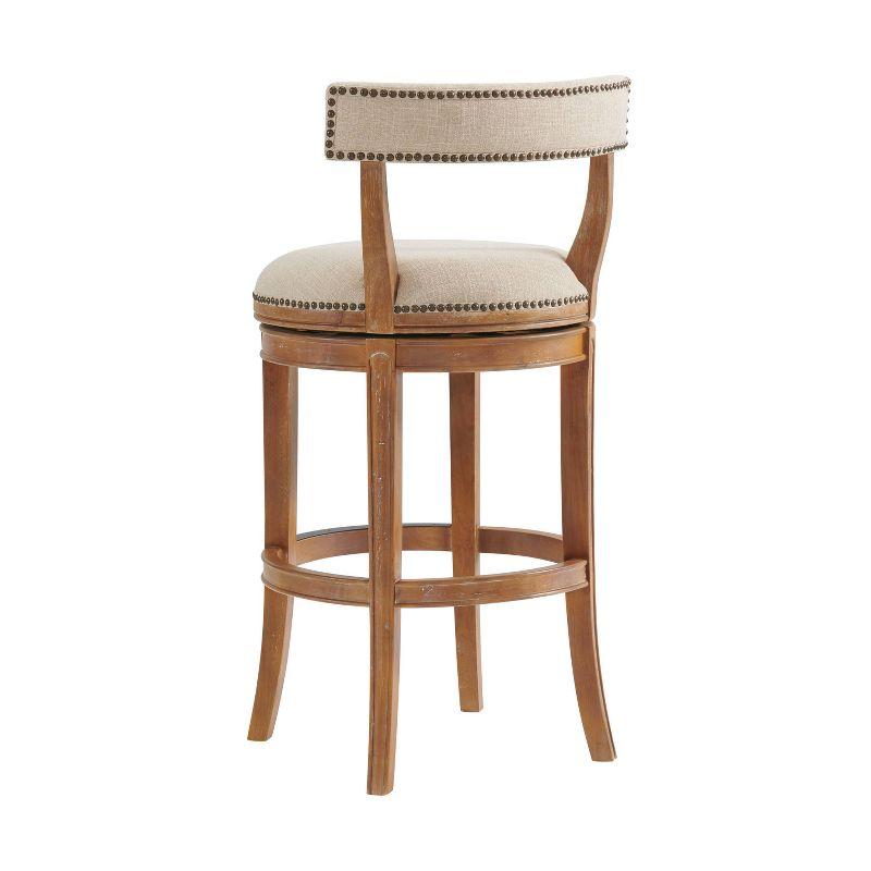 Alaterre Hanover Swivel Bar Height Stool, Weathered Brown and Beige, Solid Rubberwood Frame with Faux Linen Upholstered Seat, Nailhead Trim, Memory Return Swivel, 20 in. W x 22 in. D x 41 in. H
