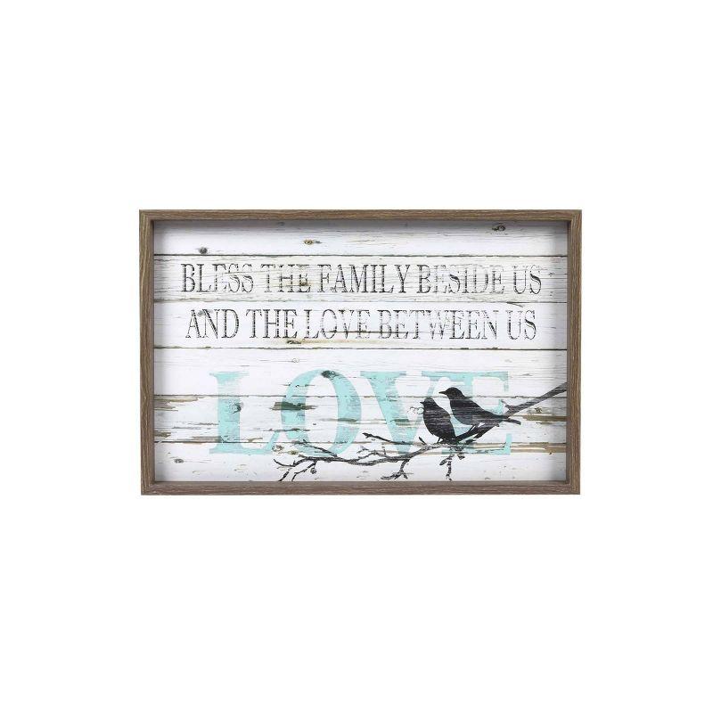 23.5" x 15.5" Family Love MDF Wall Sign Panel White - Prinz: Modern Home Decor, Horizontal Quote Adage Art