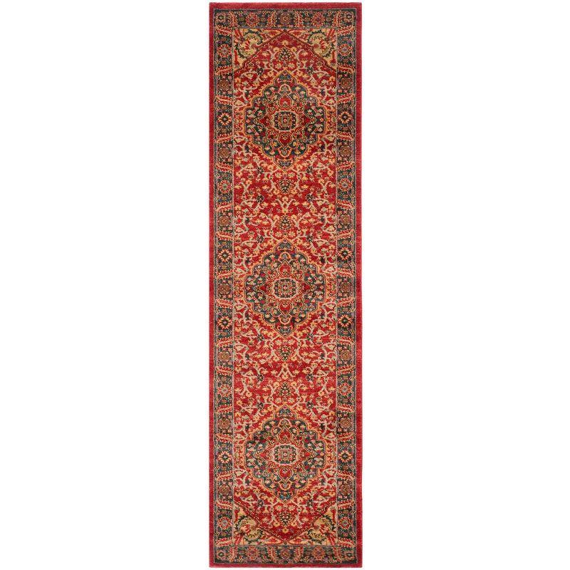 Red and Navy Traditional Synthetic Runner Rug
