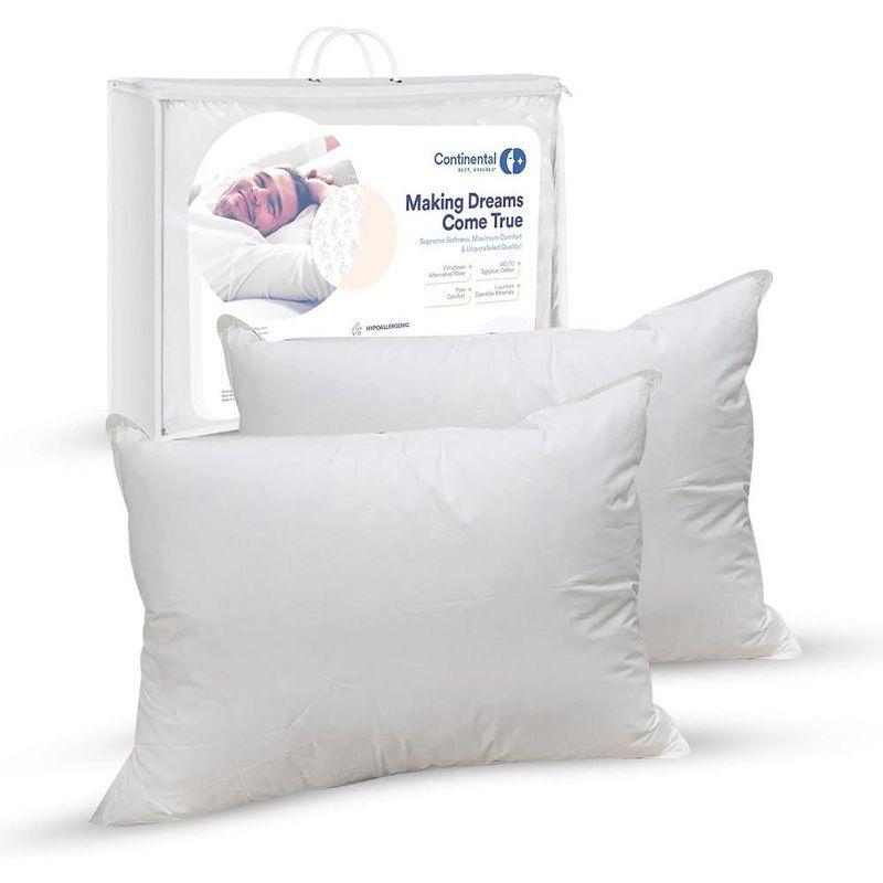 Continental Bedding Affinity 100% Cotton Down Alternative Polyester Bed Pillow - Standard Size - Set of 2