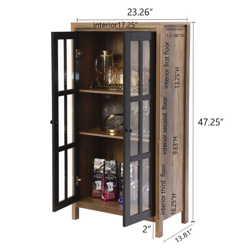 Natural Wood and Black Glass Door Curio Cabinet