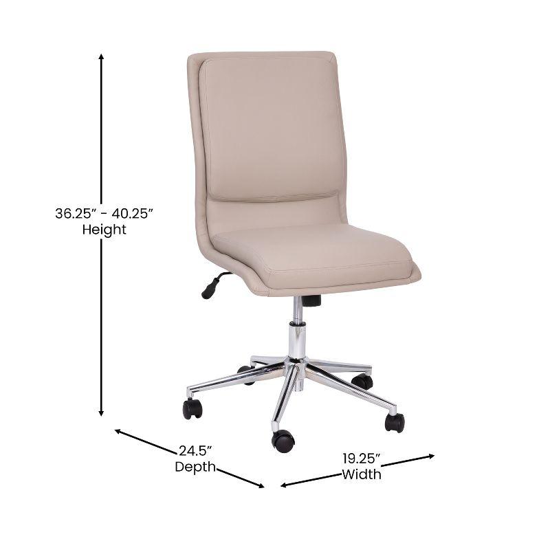 Ergonomic Taupe LeatherSoft Armless Task Chair with Metal Swivel Base