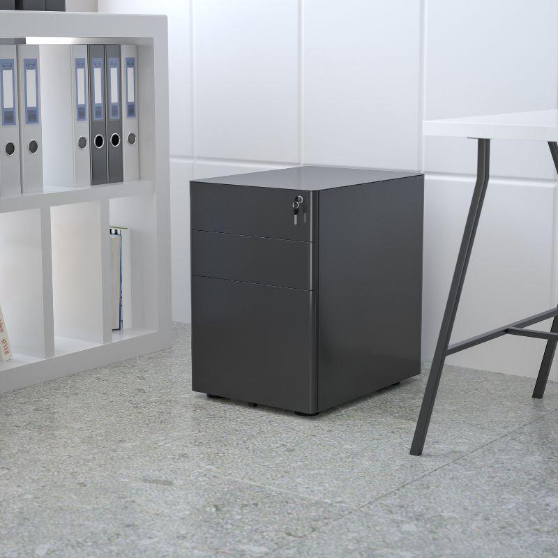 Black Steel 3-Drawer Mobile Locking Filing Cabinet