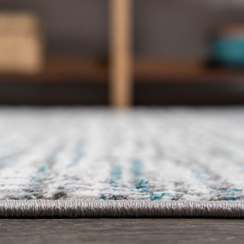 Modern Strie' Gray and Turquoise 5' x 8' Synthetic Area Rug