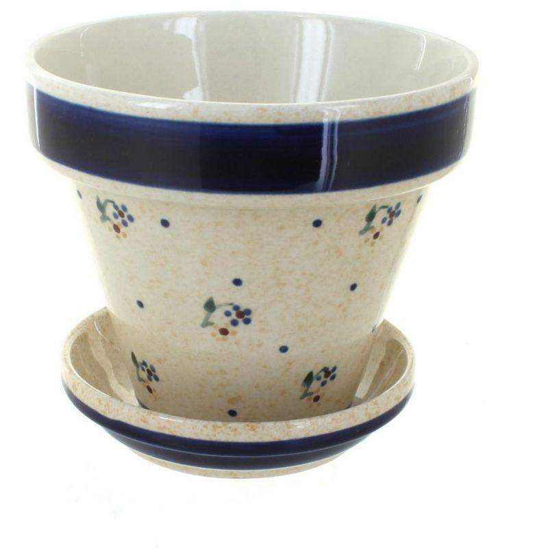 Country Meadow 5.5'' Blue Ceramic Small Flower Pot with Drainage Tray