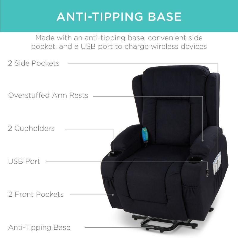 Hokku Designs Modern Linen Electric Power Lift Chair, Recliner Massage Chair, Adjustable Furniture for Back, USB Port, Heat, Cupholders