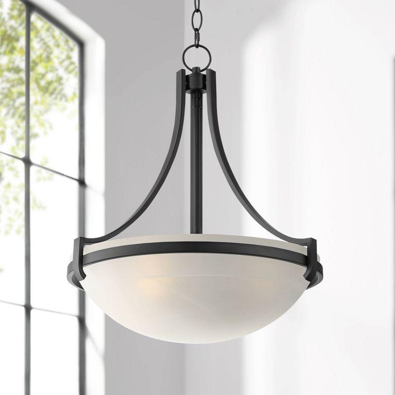 Modern Black Steel Pendant Light with Glass Bowl Shade