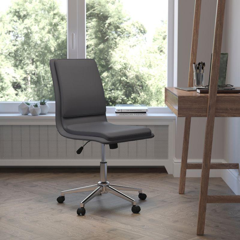 Flash Furniture Madigan Mid-Back Armless Swivel Task Office Chair with LeatherSoft and Adjustable Chrome Base, Gray