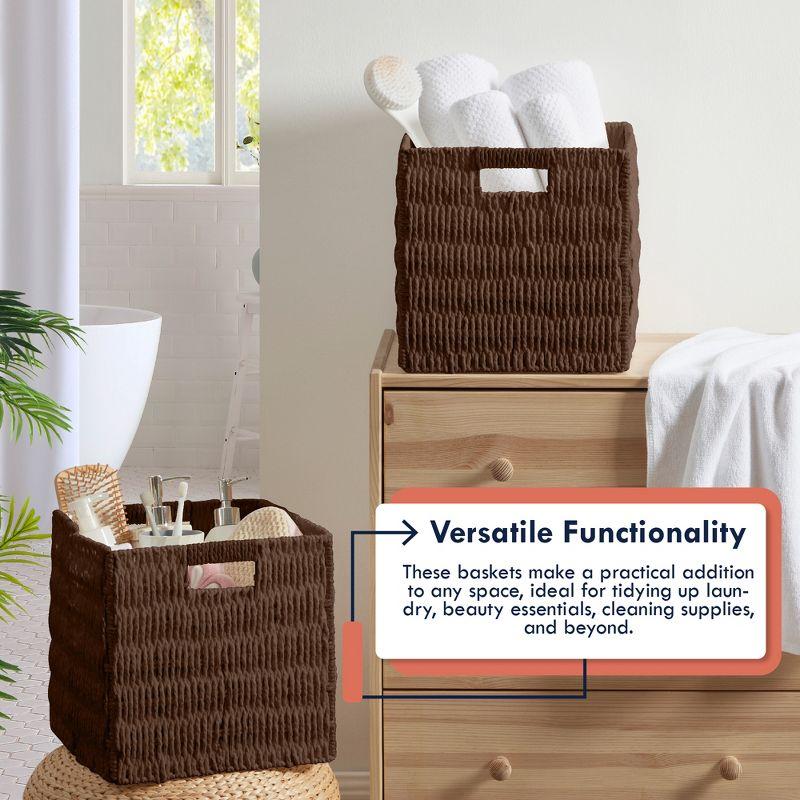 Ornavo Home 2 Pack Paper Wicker Storage Shelf Basket Cube Bin with Handles - 10.5" Inch - Brown
