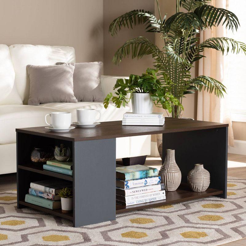 Thornton Walnut Brown and Gray Wood Storage Coffee Table