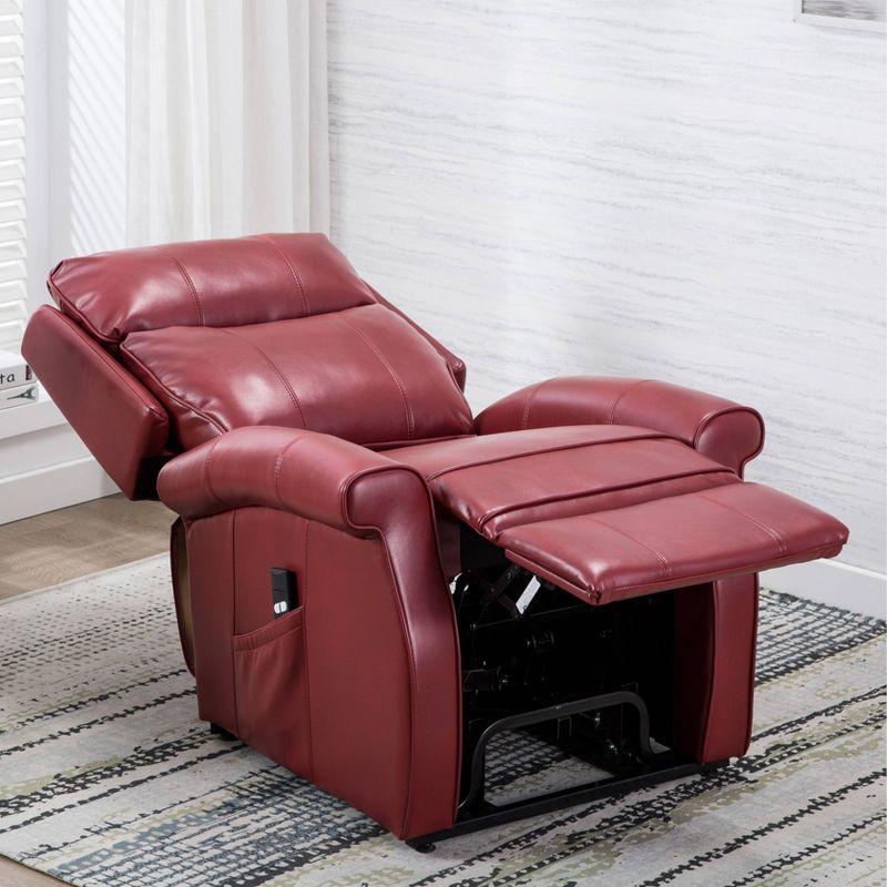 Transitional Red Leather Power Lift Recliner with Wooden Frame