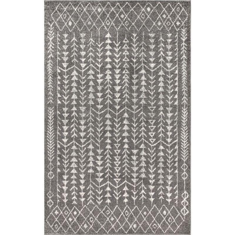 4'x6' Ziri Moroccan Geometric Area Rug, Grey/Cream - JONATHAN Y