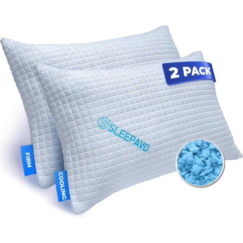 Queen Size Shredded Memory Foam Bed Pillows -  2 Pack Extra Firm Pillows (Set of 2)