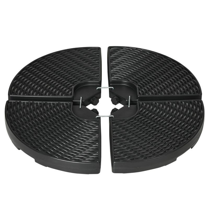 Outsunny 4-Piece 150lb Cantilever Patio Umbrella Base Weights for Offset Hanging Umbrella, Fasteners, Wicker-like HDPE Water or Sand Weights, Black