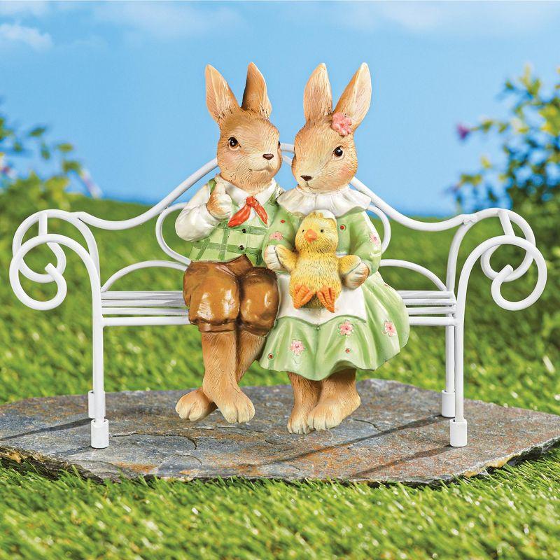Collections Etc Hand-Painted Bunnies on a Bench Decoration 9.5 X 3.75 X 6.75