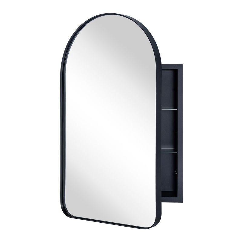 TEHOME 16 in. W x 28.3 in. H Arched Metal Framed Recessed Medicine Cabinet with Mirror for bathroom in Black