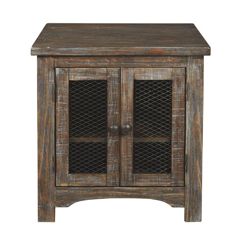 Danell Ridge Rectangular End Table Brown - Signature Design by Ashley: Farmhouse Mesh Cabinet Storage