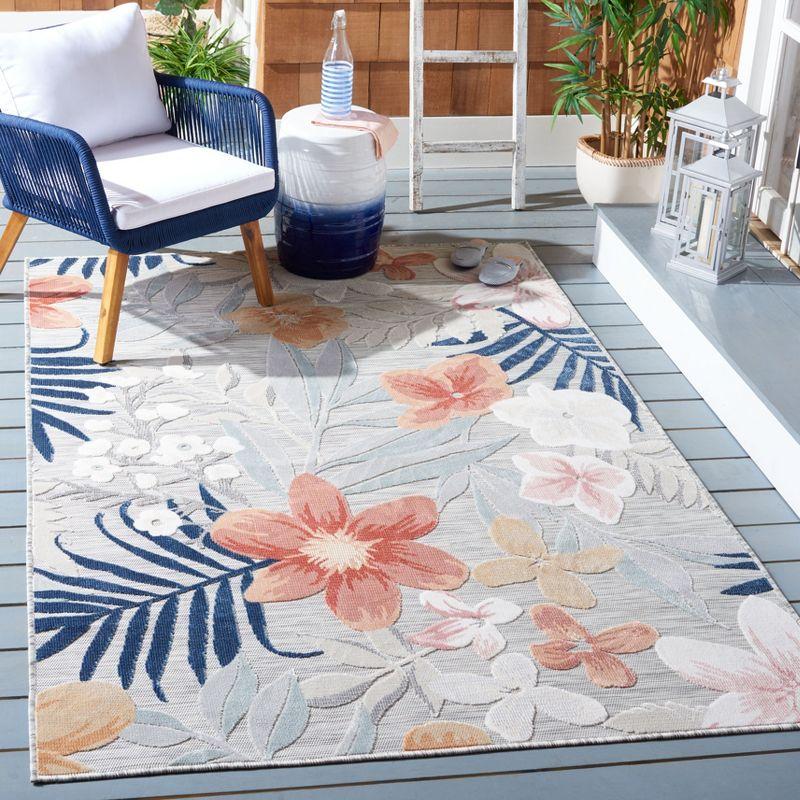 Grey and Rust Floral Washable Synthetic Area Rug