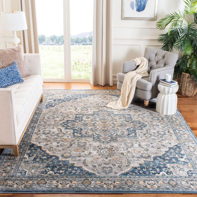 Cosmopolitan Cream and Blue Distressed Transitional Area Rug