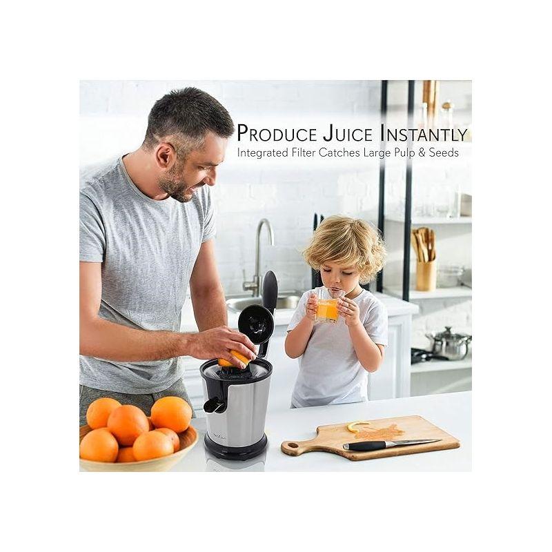 NutriChef Electric Fruit & Citrus Juicer with Manual Press Handle - PKJCR305, Stainless Steel