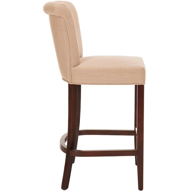 Transitional True Taupe Linen Blend Bar Stool with Cherry Mahogany Frame