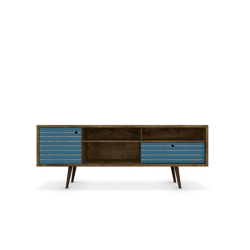 Liberty 3 Shelf and 1 Drawer TV Stand for TVs up to 65" Rustic Brown/Aqua Blue - Manhattan Comfort: Entertainment Center with Cable Management