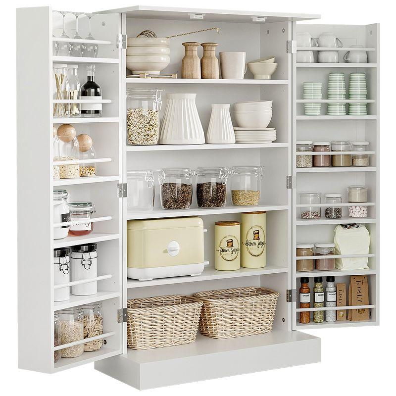 Latitude Run® HOMCOM 41" Modern Kitchen Pantry Freestanding Storage Cabinet With Double Doors Adjustable Shelves For Living Room - White